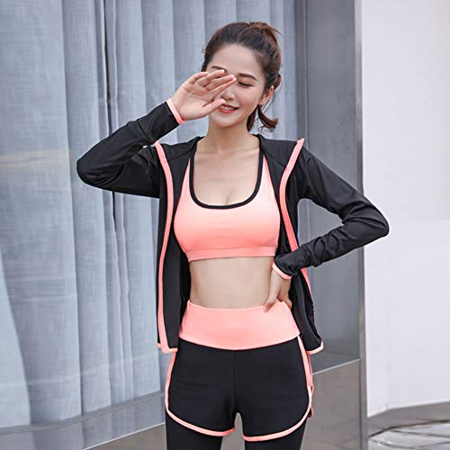 ZETIY Women's Activewear Set 5 Piece Yoga Jogging Workout Clothes Athletic Tracksuits (Medium, Orange)