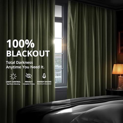 HPD Half Price Drapes Signature Velvet Thermal Blackout Curtains for Living Room 120 Inch Long (1 Panel) Rod Pocket Insulated Blackout Curtains for Bedroom Window Curtains, 50W x 120L, Hunter Green