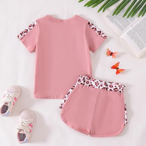 Image of Toddler Girl Clothes Kids Summer Outfits Short Sleeve Leopard-Print T-Shirt and Shorts 2 Piece Set 2-8 Years
