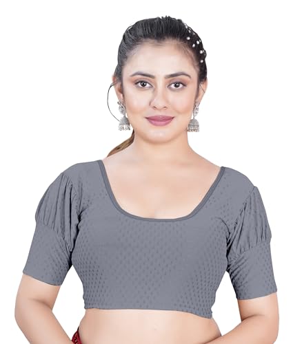 Image of Women's Black Embroidered Crop Top with Short Puff Sleeves, Scoop Neck