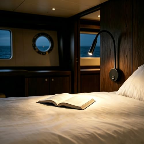 Image of 2-Pack Wall Mounted LED Reading Lamp Wide Voltage Focused 25 Spotlight for Marine Boat Yacht Interior Lighting Hotel Suite Hospital paitent Room Bedside Sconce 4.92ft Cord (Matte Black)