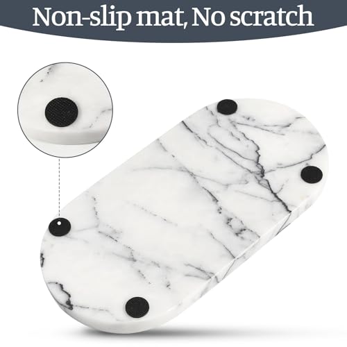 Image of Koville Natural Marble Tray, 12 inchx6 inch Decorative Tray for Countertop, Catchall for Perfume, Candles, Jewelry Dish Milas Lilac