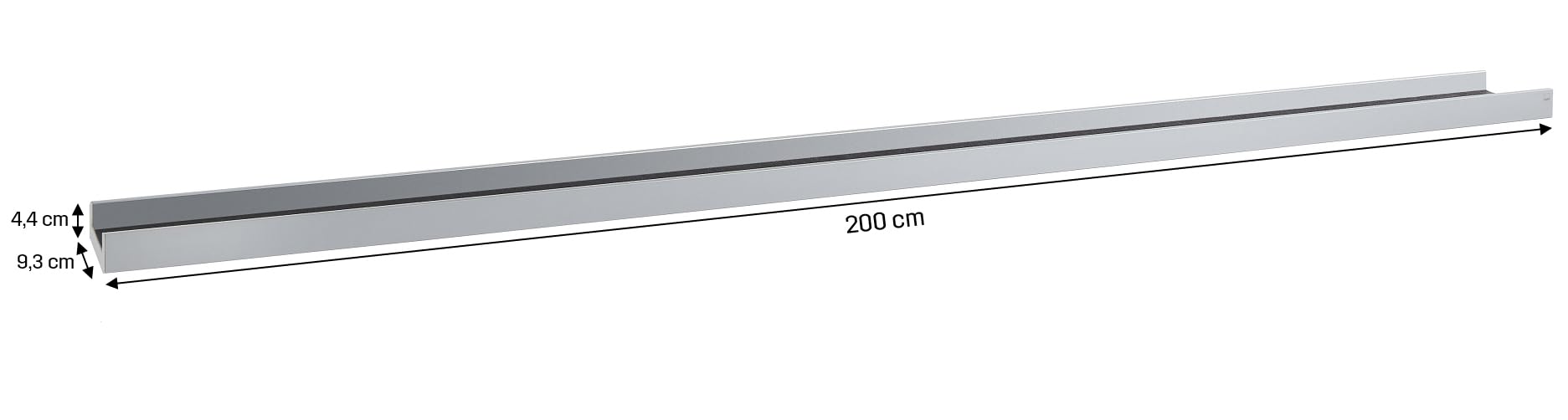 SIGEL MU060 langes schmales Wandregal 200 cm silber, Aluminium, Regalboard, Ablageboard