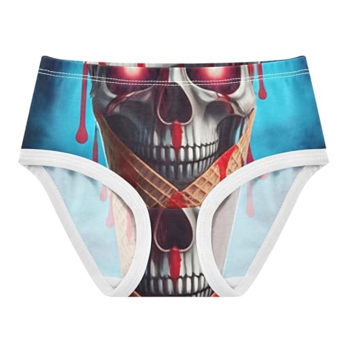 Surreal Ice Cream Cone Skull Blue Toddler Underwear Custom 2t Cotton Panties for Girl Florals Undies Kids Briefs