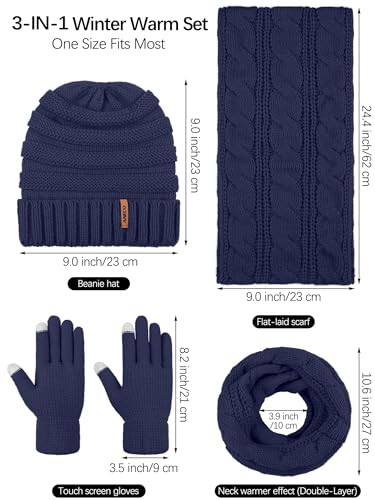 Aneco Winter Warm Knitted Scarf Beanie Hat and Gloves Set Men & Women's Soft Stretch Hat Scarf and Mitten Set2