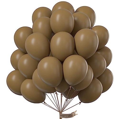Image of PartyWoo Brown Balloons 100pcs 12 Inch Boho Neutral Coffee Tan Fall Latex Helium Balloons for Wedding Baby Shower Gender Reveal Graduation Safari Woodland Birthday Fall Party Decorations Brown-F09