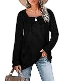 SAMPEEL Sweaters for Women Long Sleeve Tops Square Neck Tunic Fall Sweater Loose Fit Black XXL
