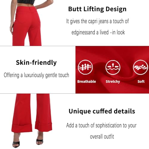 Wide Leg Jeans Woman Stretchy Cuffed High Waisted Baggy Jeans Loose Denim Pants2