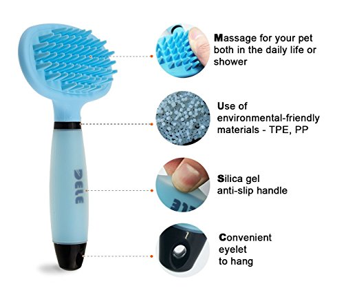 DELE Dog Massage Brush, Curry Comb for Dogs, Pet Bath Brush with Memory Gel Shedding Tools for Short to Long Smooth Hair, Blue - Thumbnail 5