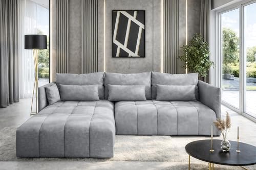 AXLIVING Canapé d'angle gris clair avec fonction couchage et tiroir de lit Cosmova