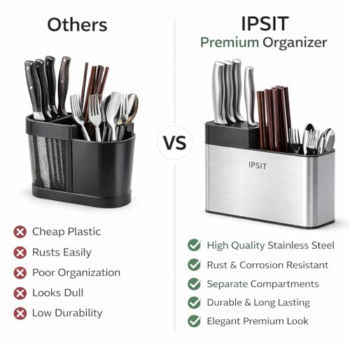 Image of Stainless Steel Spoon Holder & Cutlery Stand for Kitchen | Knife, Spoon, Fork Organizer | Large Utensil & Spatula Holder for Countertop & Dining Table (Knife Cutlery Holder)