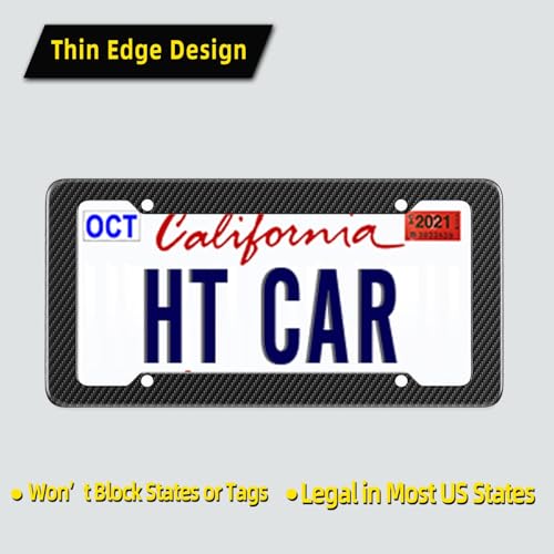 Carbon Fiber License Plate Frame, Glossy Waterproof Plastic Number Plate Frame Print Carbon Fiber Pattern for Man and Women (with Fasteners and Screws) 2 Pack