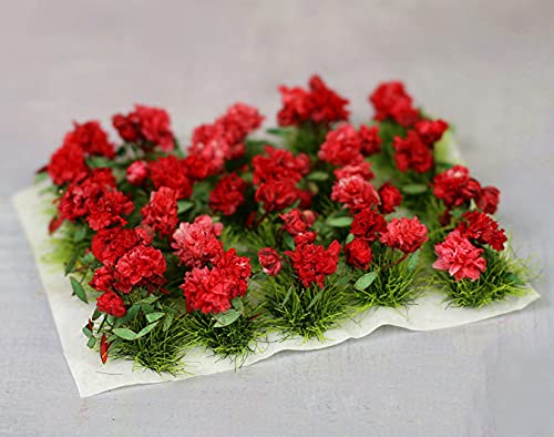40 Pcs Flower Cluster Flower Vegetation Groups Grass Tufts Miniature Static Scenery Model For Diy Architecture Building Model Railway Train Diorama Garden Scenery Landscape Layout (Red) #TOP2