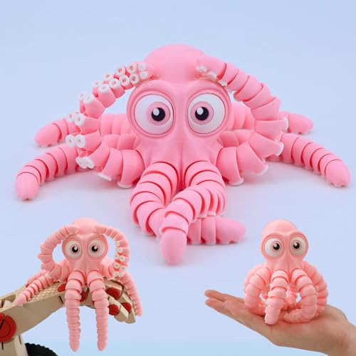 Image of 3D Printed Cute Octopus Toys,Flexible Joint 3D Printed Animals(Pink) | boy toys age 6-8,Animal Figurine,Easter Basket Stuffers for Kids, 3D Printed toys, Classroom Prizes Supplies