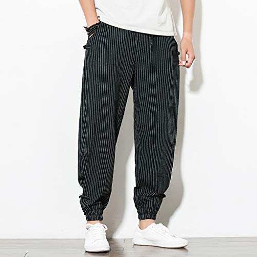 LISTHA Striped Harem Pants Men Casual Jogger Fitness Trousers Linen Loose Pocket - Thumbnail 6
