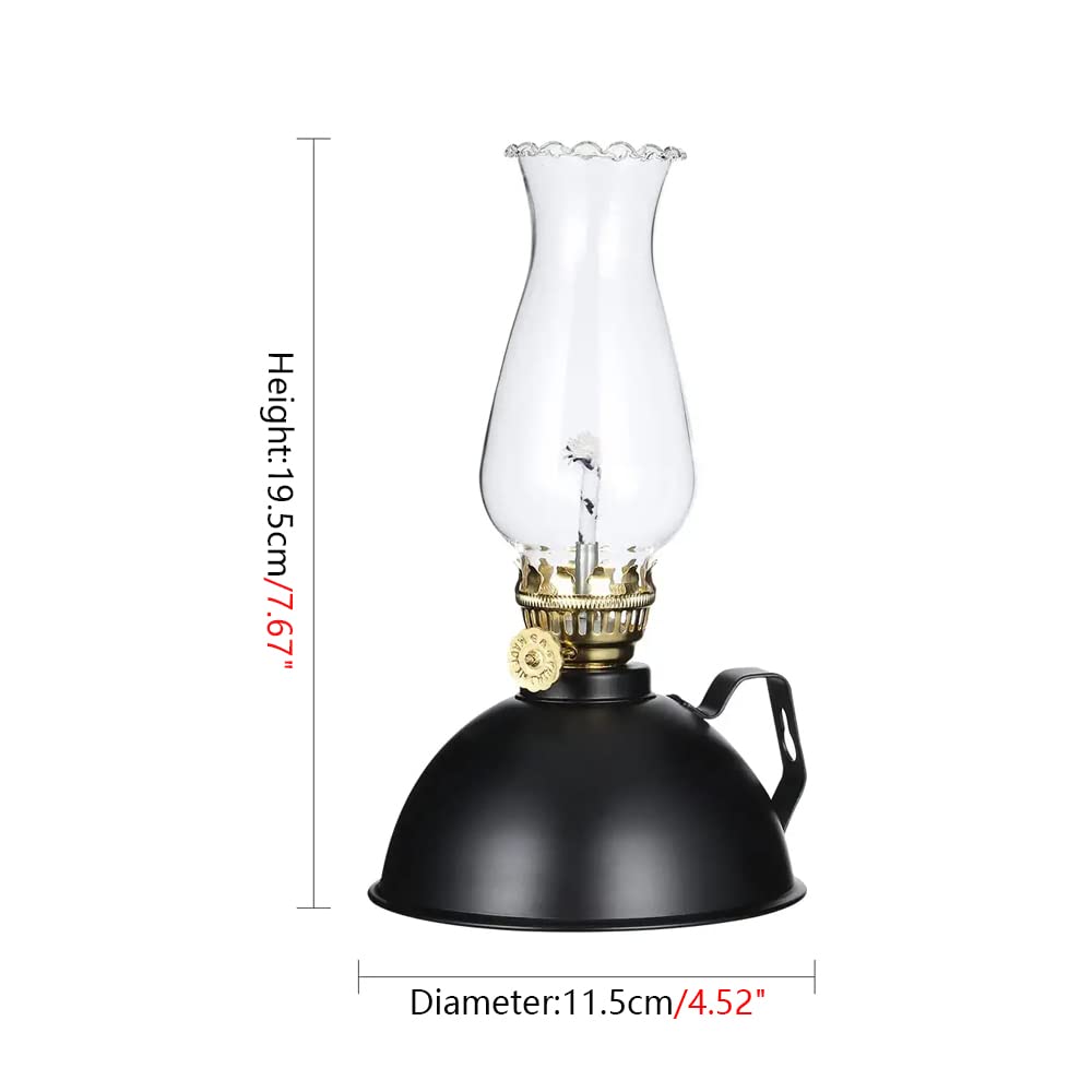 Petroleumlampe, schwarz matt geölte Lampe mit Griff aus Eisenblech, Ölkanne – Retro-Öllampe, brennende Laterne, antike Kerze, Petroleumlampe für zu Hause, Notfall, Camping, Zeltlampe