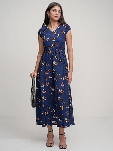 Image of Tokyo Talkies Women Navy Blue Printed Maxi Dress