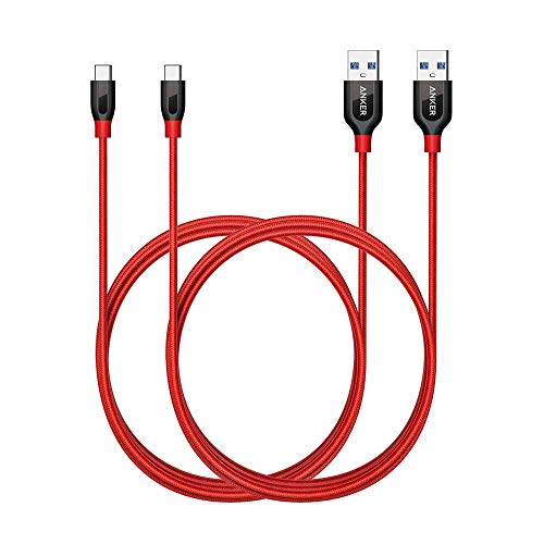 Anker Powerline+ USB-C to USB 3.0 Cable (6ft, 2-Pack), High Durability, for Samsung Galaxy Note 8, S8, S8+, S9, S10, iPad Pro 2018, MacBook, Nexus 5X, Nexus 6P, OnePlus 2 and More(Red)