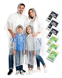Hitituto Rain Ponchos Family Pack – Disposable Poncho for Kids&Adults with Drawstring Hood, Waterproof, Lightweight & Breathable, Clear & Assorted Colors – Emergency Raincoat for Travel, Theme Parks