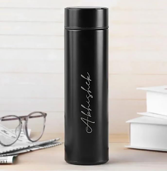Image of Your Name Personalized Stainless Steel Sports Water Bottle with LED Temperature Display, Corporate Gift smart Bottle (Black)