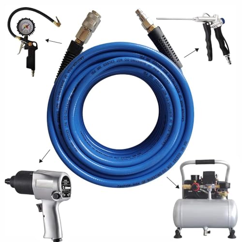 aunstarwei PVC Reinforced Air Compressor Hose Blue with 1/4" Europe Steel Quick Coupler and Plug Fittings, 10m Length - Image 5