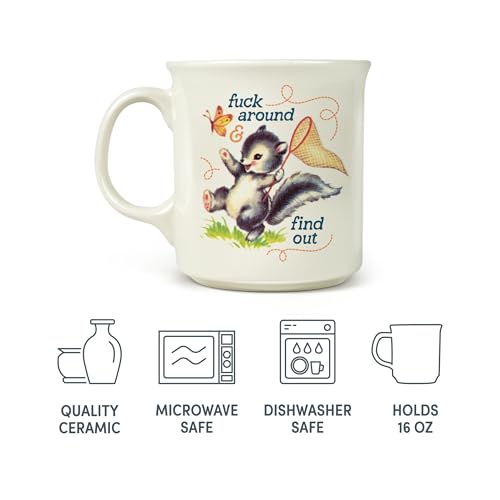 Image of Genuine Fred FIND OUT, Say Anything Mug, 16-Ounce Ceramic Mug, Microwave and Dishwasher Safe, Double-Sided Artwork