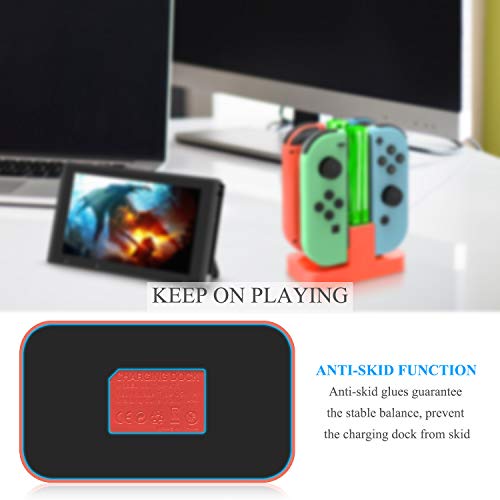 Image of FASTSNAIL Switch Controller Charger for Nintendo Switch for JoyCons - Red | 4-in-1 Switch Controllers Charging Dock Station, Fast Charger Stand for Joycon 1 Accessories, LED Indicator, Charging Cable