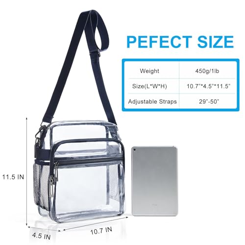 Image of LATMAP Clear Bag for Stadium Events 12x6x12 Clear Purse with 3-Zipper Pockets Crossbody Handbag Tote for Concerts Sports