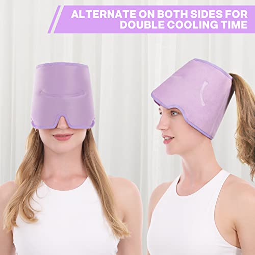 Luguiic-Headache-Migraine-Relief-Wrap-Hat-Long-Lasting-Cooling-Hot-Cold-Gel-Ice-Compress-Therapy-for-Tension-Relief-Stress-Pain-Relief-Stretchy-Comfortable-with-Velcro-Closure-Purple