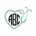 Heart Stethoscope 7 Nurse Doctor EMT Monogram Vinyl Die Cut Decal Sticker for Car Laptop etc. MGM126