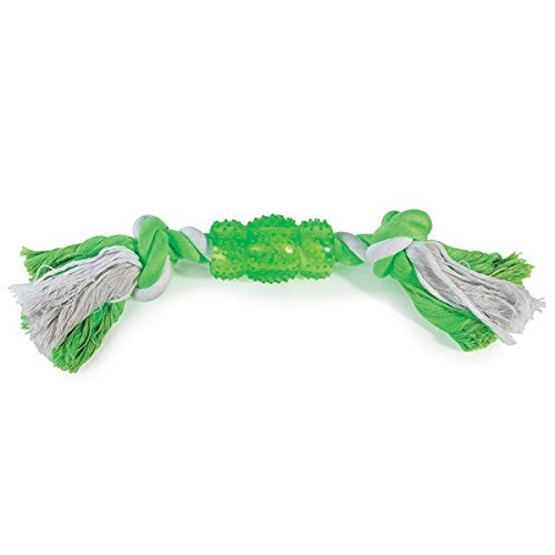 Grriggles Rope N' Rubber Hard Bones Dog Toy 10" Long Durable Tough Tugging Chew Dogs Toys(Green)