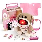 TOP BRIGHT Doctor Kit for Toddlers 3-5, Pretend Play Doctor Set with Pink Veterinarian Costume, DR Kit Dress Up Toys for Kids, Role Play Dog Vet Playset, Christmas Birthday Gifts for Girls Boys 3 4 5