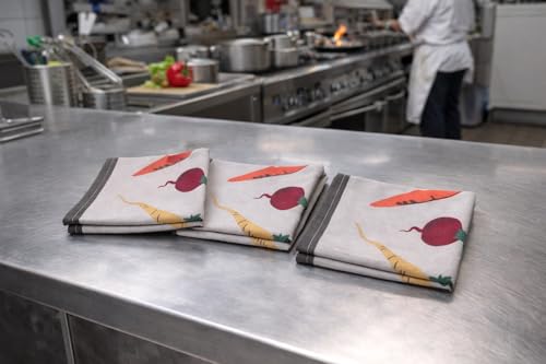 Image of Cotton Hand and Lunch Towel Daily use Face Towel Pack of 4 (18 inch * 28 inch) 100% Cotton Towel Set (Grey Vegetables Towel)