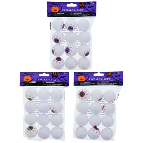 Sunshine's Spot, LLC 12 Plastic Ping Pong Eyeballs Creepy Halloween, 12-ct Packs (3 Packs per Order) Cover