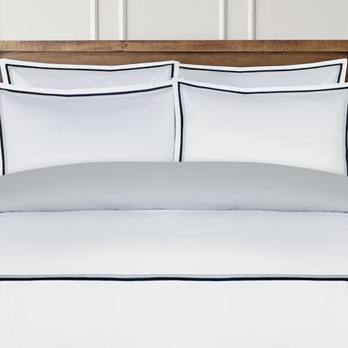 Majestic Giftware Madison Linen 6 Pcs King Size Bedding Set (BL57-K) | Lyon - Navy/Gray 400 TC Cotton Sateen Durable & Washable | 1 Fitted Sheet, 1 Duvet, 4 Pillowcases - Noble Collection