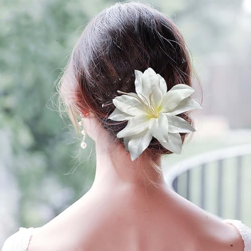 Pinza Grande para Cabello con Flor de Tela Blanca miniatura 6