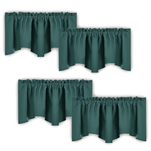 NICETOWN Green Christmas Window Valance for Kitchen Decoration 4 Panels - Thermal Insulated W52 x L18 Short Window Topper Curtains with Rod Pocket for Basement/Farmhouse/Camper RV, Hunter Green