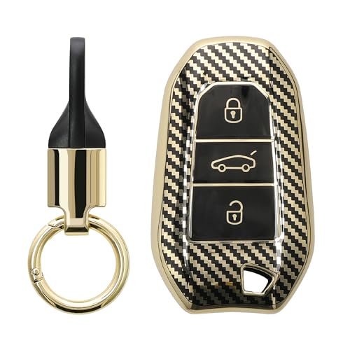 kwmobile Cover Chiave Auto Compatibile con Peugeot Citroen con 3 tasti Smartkey (Keyless Go) Cover - Custodia Chiavi Macchina - Coprichiave - Copri Telecomando in Silicone TPU - oro/nero