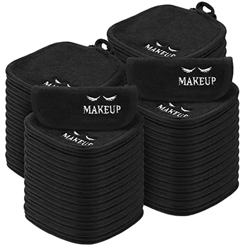 48 Pcs Makeup Remover Cloths Reusable Washable Makeup Remover Pads Soft Microfiber Facial Cleansing Cloths Makeup Towels Holiday Gift for Women, 5 x 5 Inch (Black)