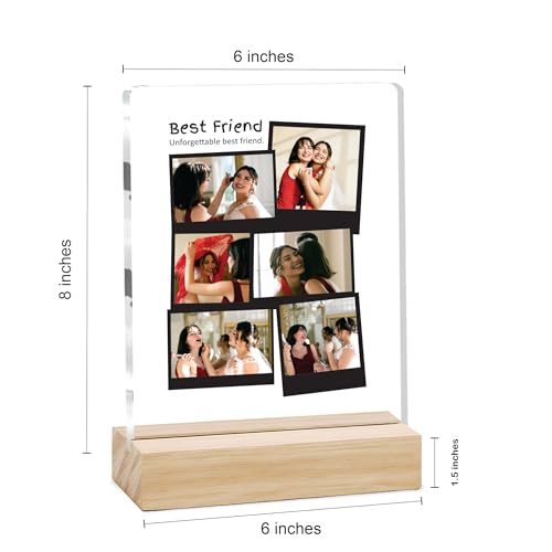 Image of Giftplease Customized Friends Plaque with Wooden Stand | Personalized Photo Frame with Quote | Best Friend Birthday Gift, Farewell Gift, Friendship Day Gift for BFF Keepsake Room Decor FR 12