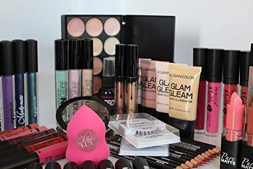 All in one Exclusive Mystery make up vanity box Assortment of 24 cosmetics including lip liners, eyeliners, concealers, lipstick, lip gloss, cosmetic applicators, etc.