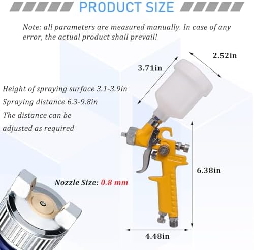 Osilly Car Touch Up Spray Gun with 0.8 mm Nozzle, Vehicle Spraying Gravity Feed Paint Sprayer Include 125ml Capacity Cup, Auto Air Spray Paint Gun, Universal for Motorhome Automobile Truck (Yellow) — 사진 2