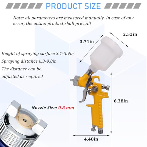 Osilly Car Touch Up Spray Gun with 0.8 mm Nozzle, Vehicle Spraying Gravity Feed Paint Sprayer Include 125ml Capacity Cup, Auto Air Spray Paint Gun, Universal for Motorhome Automobile Truck (Yellow)