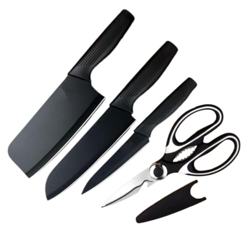 Image of VRIND'S ENTERPRISE Stainless Steel Kitchen Knife Set - 3 Stainless Steel & Scissor Kitchen Meat Pieces with Non-Slip Handles, Chef and Meat Knives, Manual Sharpening for Precision Cutting