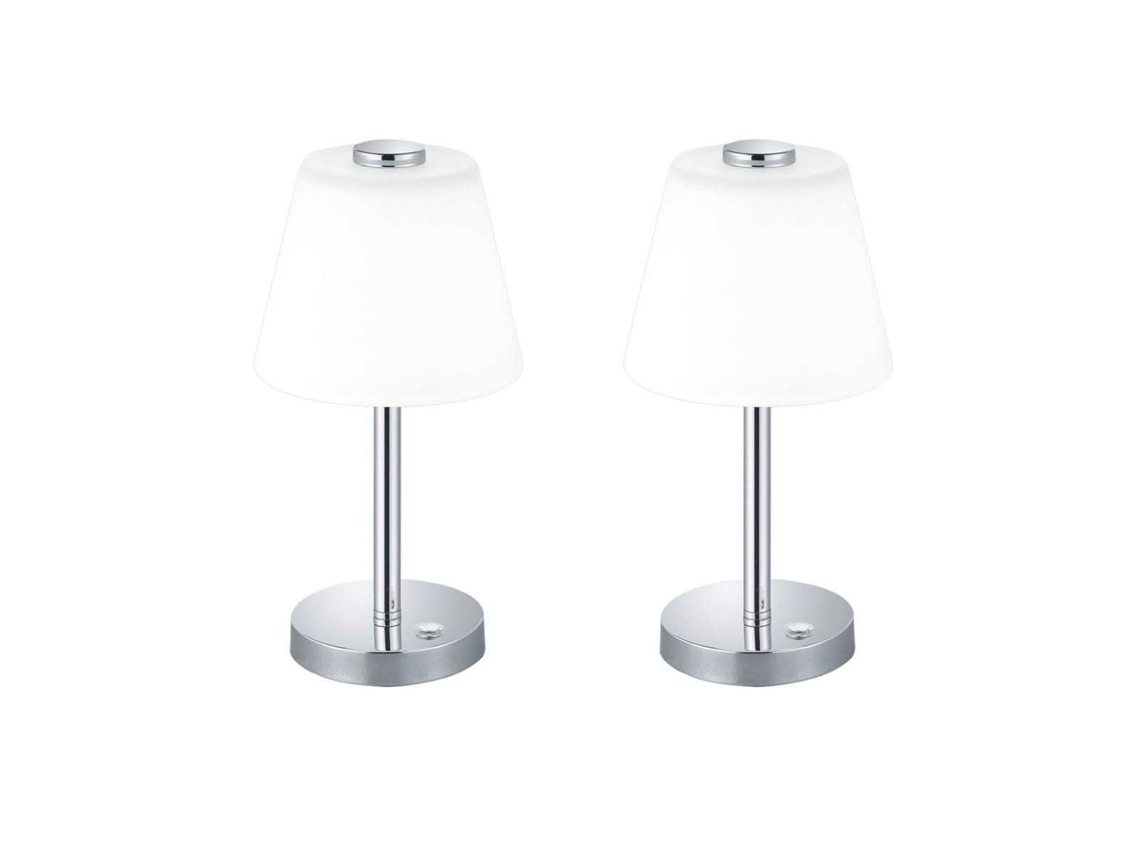 Juego de 2 lámparas LED de mesa Touch en cromo con un cristal de color blanco.