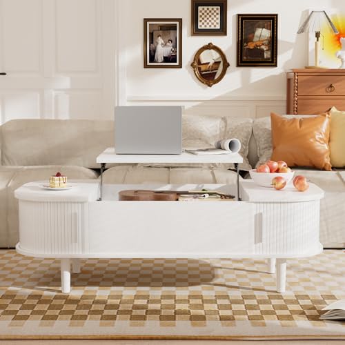 PURFINO Table Basse avec Plateau Relevable – Table de Salon Moderne en Bois avec Rangement Caché et Texture Unique, pour Salon, Chambre, Petits Espaces,...