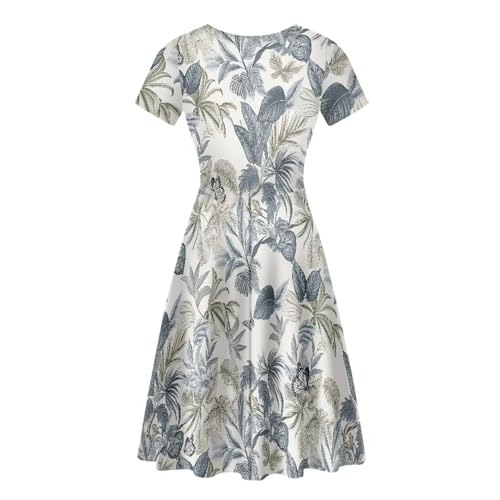 Image of HUGS IDEA Womens Puffy Swing Midi Dress Round Neck Short Sleeve Party A-Line Dresses
