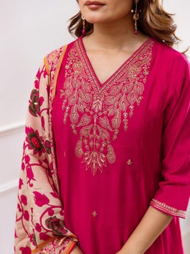 Image of KLOSIA Women Embroidery Straight Kurta and Pant Set with Dupataa