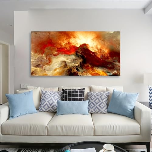 Tableau abstrait orange fluide 50x100cm pour illuminer le salon - 2
