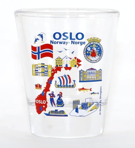 Oslo Norvegia - Bicchierino da liquore con collage di simboli e icone